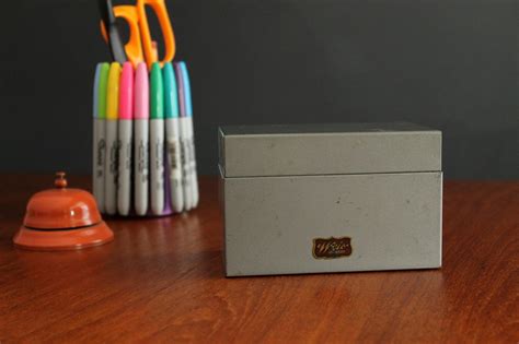 weis monroe michigan metal box|Vintage Grey Metal Index Card Box with Handle and Latch .